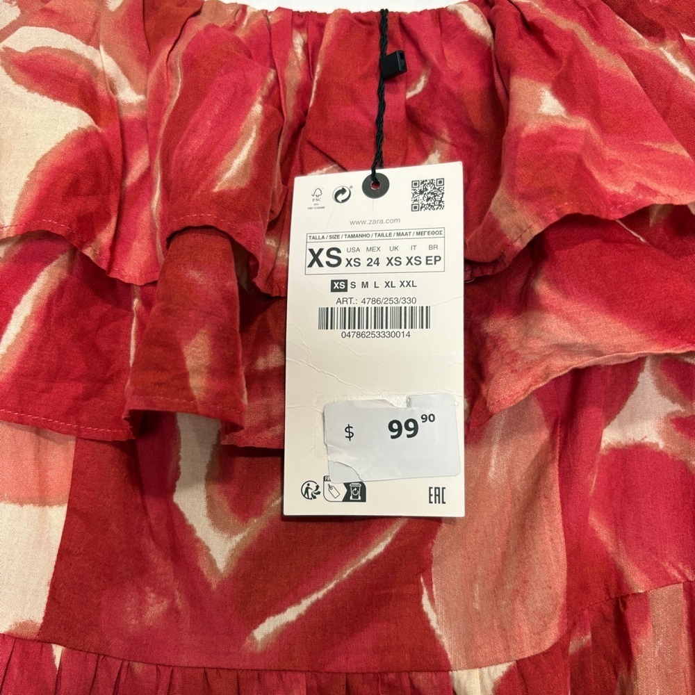 NWT Zara Blogger Fave Maxi Dress Red Ruffle Off Shoulder Summer Wedding Size XS - Picture 15 of 15